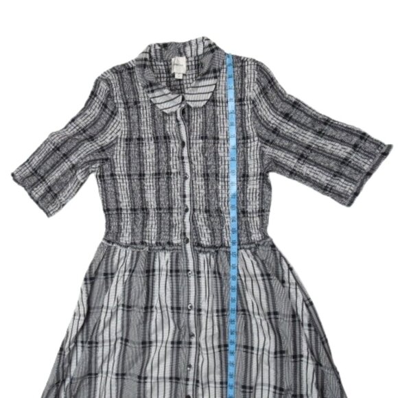 Anthropologie Maeve Short-Sleeve Smocked Midi Shirt Dress Black White M - Picture 5 of 13